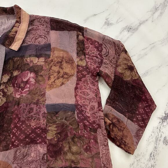 Everything Works Donna Jessica Blouse Top Size 1 S Purple Mixed Floral Patchwork - Picture 3 of 11